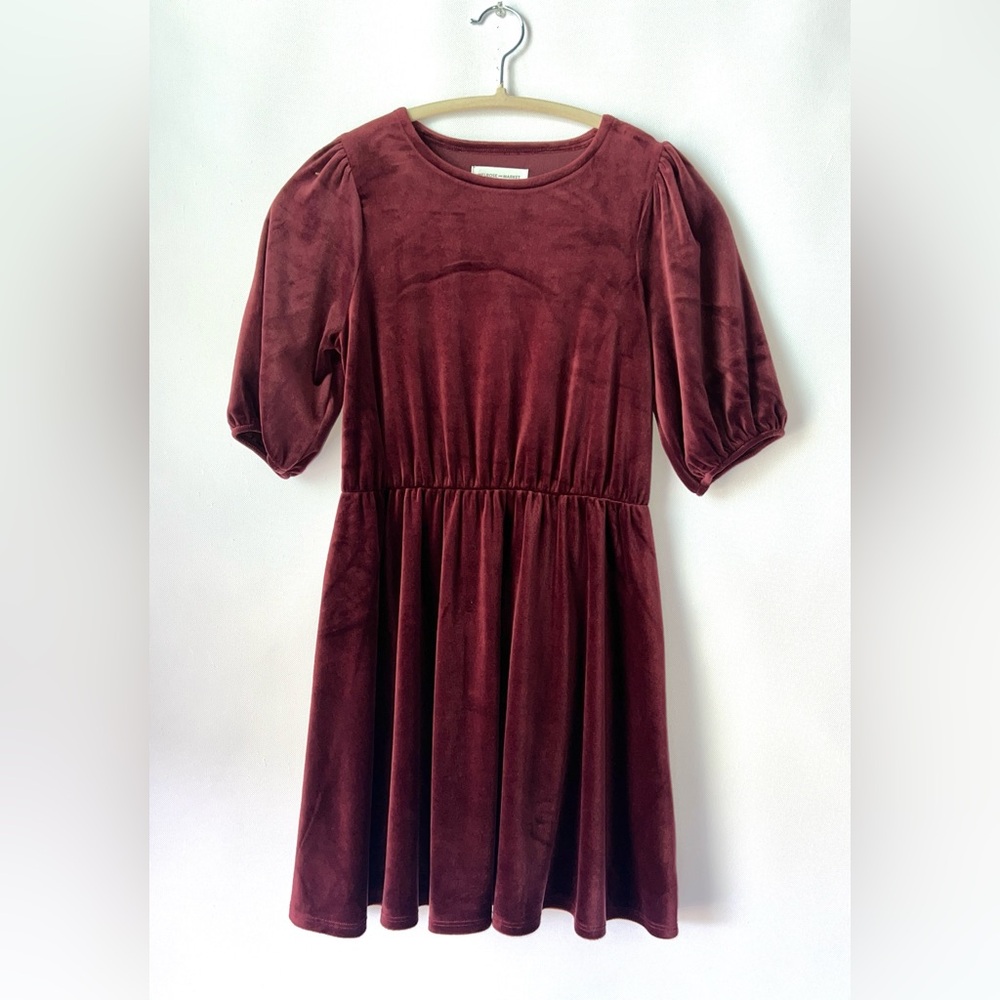 Girl’s Melrose and Market Velvet Puff-Sleeve Dress in Burgundy 10-12